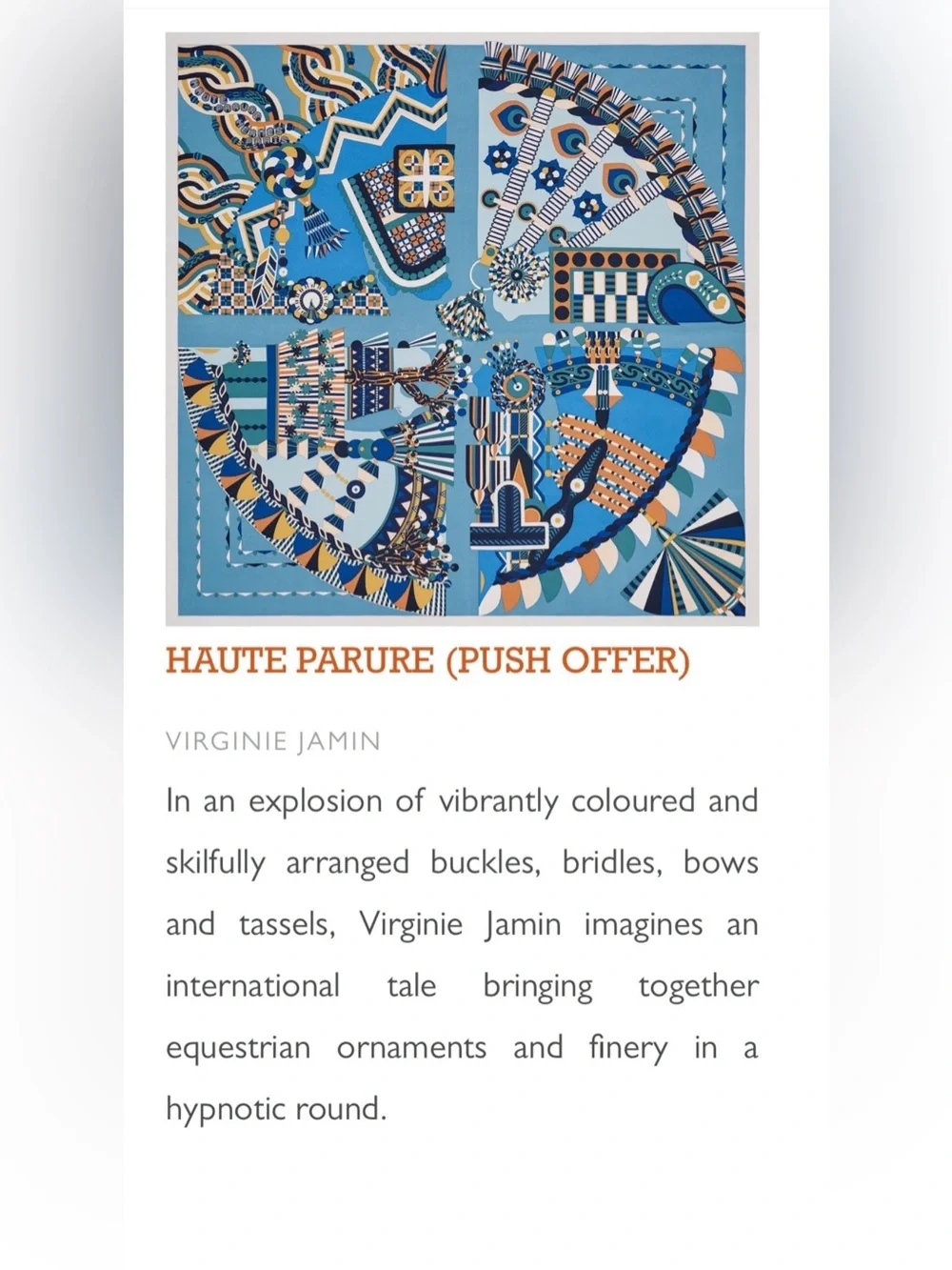 Hermes Haute Parure 90 Silk Scarf Blue Jean Beige Dore Ciel